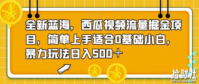全新蓝海，西瓜视频流量掘金项目，简单上手适合0基础小白，暴力玩法日入500＋【揭秘】