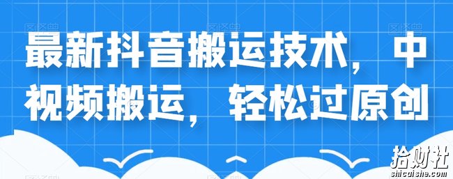 外卖598元的最新抖音搬运技术，中视频搬运，轻松过原创