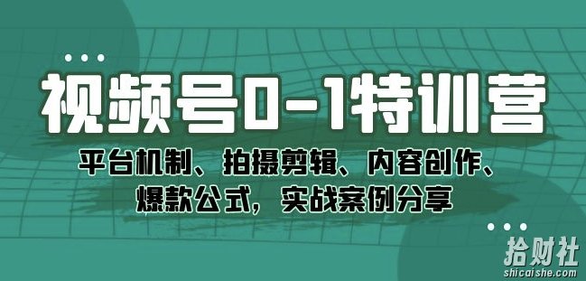 视频号0-1特训营:平台机制、拍摄剪辑、内容创作、爆款公式,实战案例分享