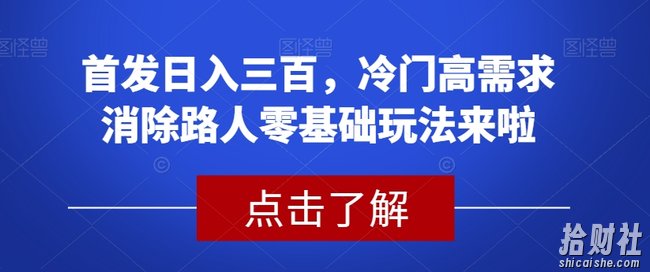 首发日入三百，冷门高需求消除路人零基础玩法来啦【揭秘】