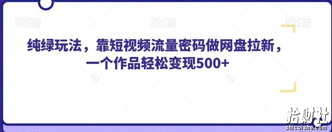 纯绿玩法,靠短视频流量密码做网盘拉新,一个作品轻松变现500+【揭秘】