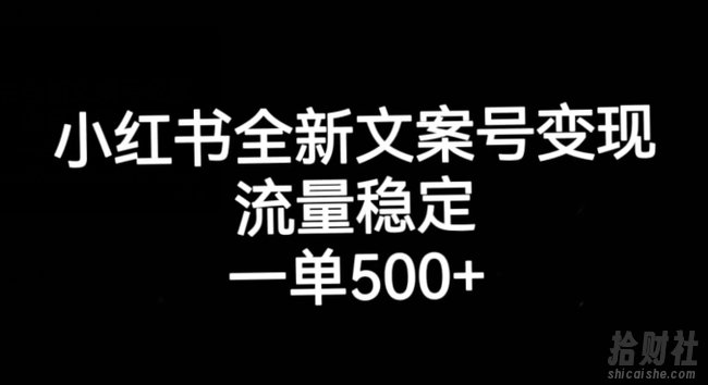 小红书全新文案号变现，流量稳定，一单收入500+