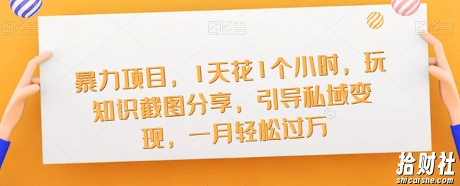 暴力项目，1天花1个小时，玩知识截图分享，引导私域变现，一月轻松过万【截图】