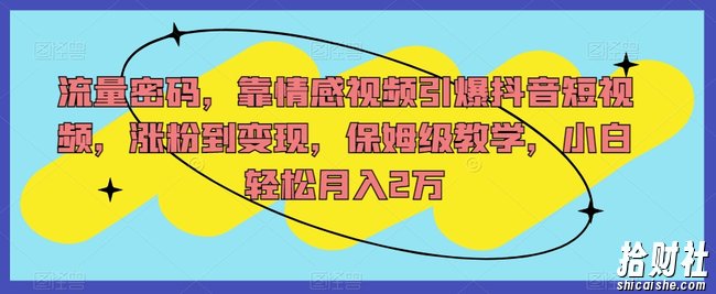 流量密码,靠情感视频引爆抖音短视频,涨粉到变现,保姆级教学,小白轻松月入2万【揭秘】