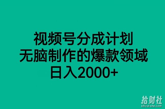 视频号分成计划,无脑制作的爆款领域,日入2000+