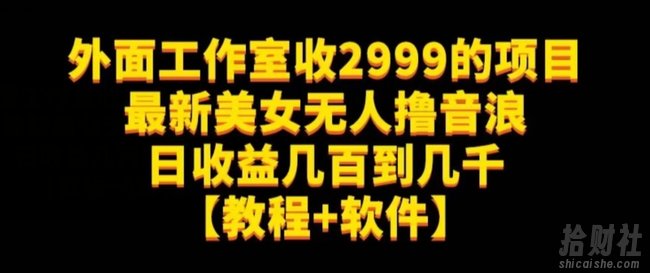 外面工作室收2999的项目最新美女无人撸音浪日收益几百到几千【教程+软件】(仅揭秘)