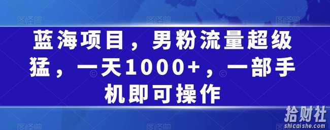 蓝海项目，男粉流量超级猛，一天1000+，一部手机即可操作【揭秘】