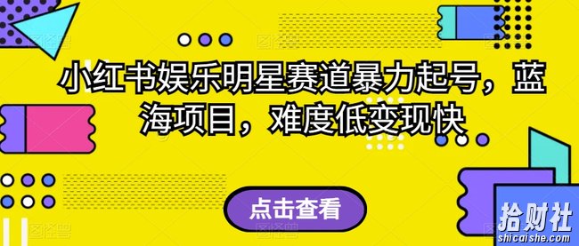 小红书娱乐明星赛道暴力起号，蓝海项目，难度低变现快【揭秘】