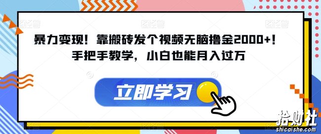 暴力变现!靠搬砖发个视频无脑撸金2000+!手把手教学,小白也能月入过万【揭秘】