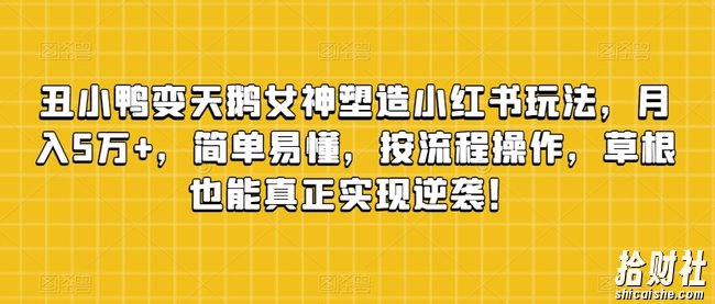 丑小鸭变天鹅女神塑造小红书玩法，月入5万+，简单易懂，按流程操作，草根也能真正实现逆袭！