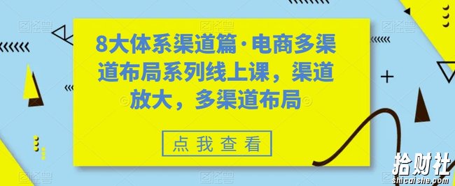 8大体系渠道篇·电商多渠道布局系列线上课,渠道放大,多渠道布局