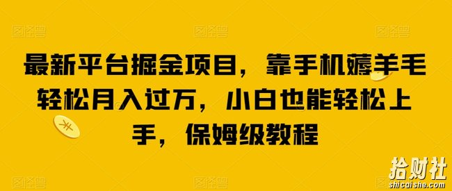 最新平台掘金项目,靠手机薅羊毛轻松月入过万,小白也能轻松上手,保姆级教程【揭秘】