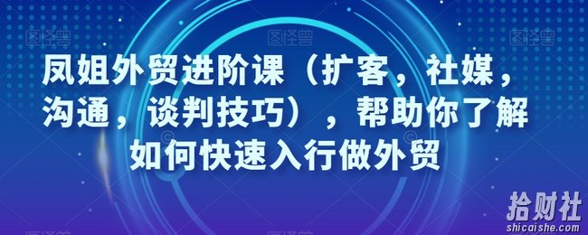 凤姐外贸进阶课(扩客,社媒,沟通,谈判技巧),帮助你了解如何快速入行做外贸