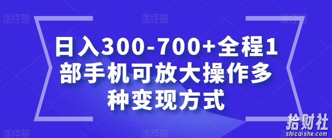 日入300-700+全程1部手机可放大操作多种变现方式【揭秘】