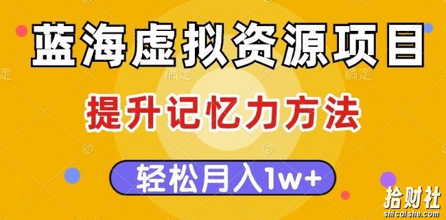蓝海虚拟资源项目,提升记忆力方法,多种变现方式,轻松月入1w+【揭秘】