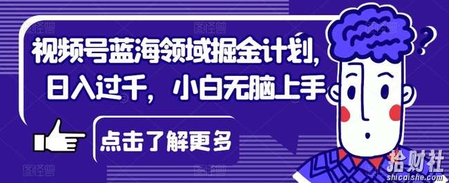 视频号蓝海领域掘金计划，日入过千，小白无脑上手【揭秘】