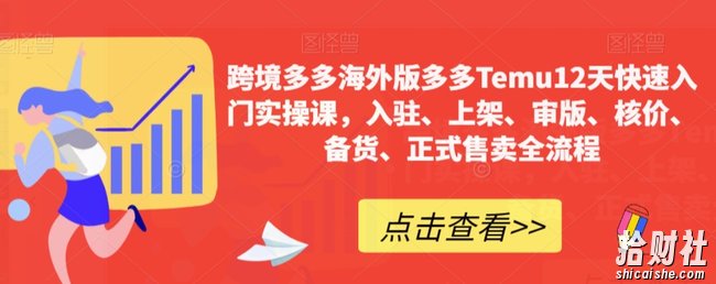 跨境多多海外版多多Temu12天快速入门实操课,入驻、上架、审版、核价、备货、正式售卖全流程