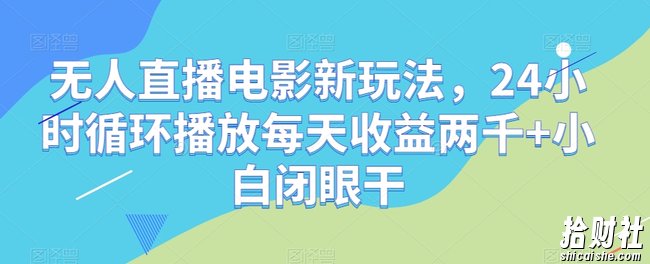 无人直播电影新玩法，24小时循环播放每天收益两千+小白闭眼干【揭秘】