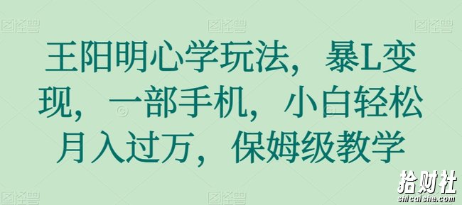 王阳明心学玩法，暴L变现，一部手机，小白轻松月入过万，保姆级教学【揭秘】
