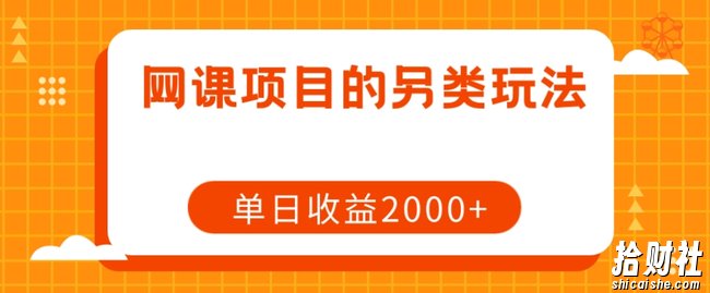 网课项目的另类玩法，单日收益2000+【揭秘】