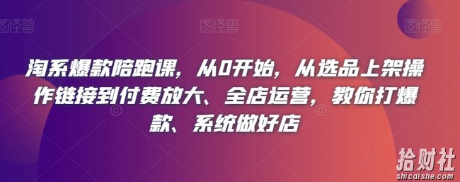 淘系爆款陪跑课，从0开始，从选品上架操作链接到付费放大、全店运营，教你打爆款、系统做好店