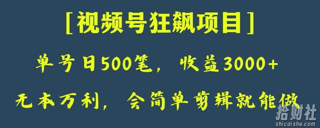 日收款500笔，纯利润3000+，视频号狂飙项目，会简单剪辑就能做【揭秘】