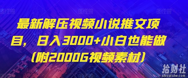最新解压视频小说推文项目，日入3000+小白也能做（附2000G视频素材）【揭秘】