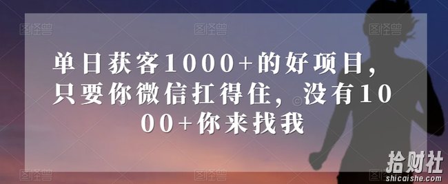 单日获客1000+的好项目，只要你微信扛得住，没有1000+你来找我【揭秘】