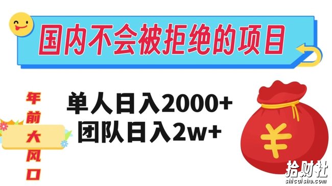 在国内不怕被拒绝的项目,单人日入2000,团队日入20000+【揭秘】
