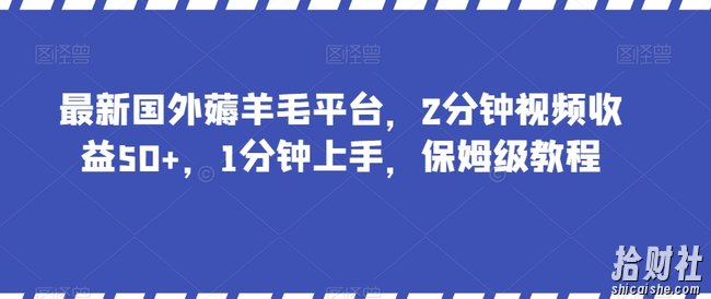 最新国外薅羊毛平台，2分钟视频收益50+，1分钟上手，保姆级教程【揭秘】
