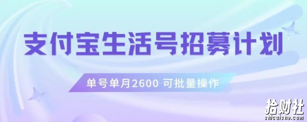 支付宝生活号作者招募计划，单号单月2600，可批量去做，工作室一人一个月轻松1w+【揭秘】