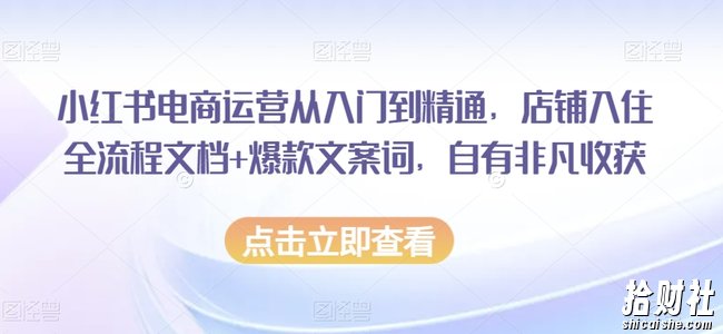 小红书电商运营从入门到精通,店铺入住全流程文档+爆款文案词,自有非凡收获