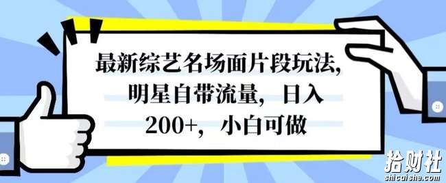 最新综艺名场面片段玩法，明星自带流量，日入200+，小白可做【揭秘】
