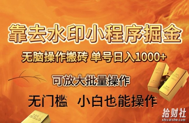 靠去水印小程序无脑操作搬砖,单号日入1000+保姆级教程可放大批量操作【揭秘】