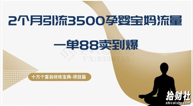 十万个富翁修炼宝典之13.2个月引流3500孕婴宝妈流量,一单88卖到爆