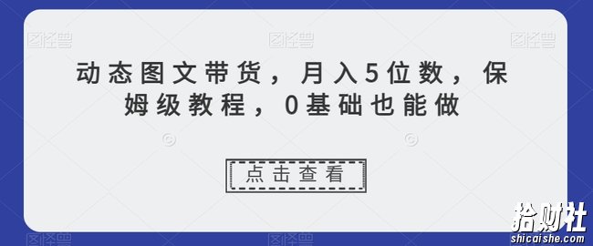 动态图文带货，月入5位数，保姆级教程，0基础也能做【揭秘】