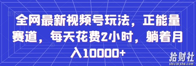 全网最新视频号玩法，正能量赛道，每天花费2小时，躺着月入10000+【揭秘】