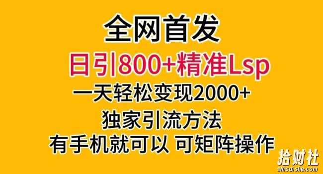 全网首发!日引800+精准老色批,一天变现2000+,独家引流方法,可矩阵操作【揭秘】