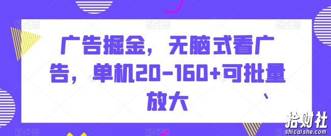 广告掘金,无脑式看广告,单机20-160+可批量放大【揭秘】