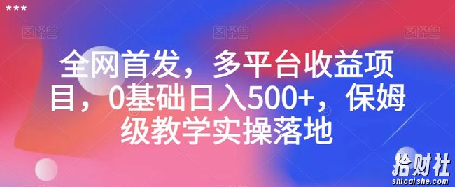 全网首发，多平台收益项目，0基础日入500+，保姆级教学实操落地【揭秘】
