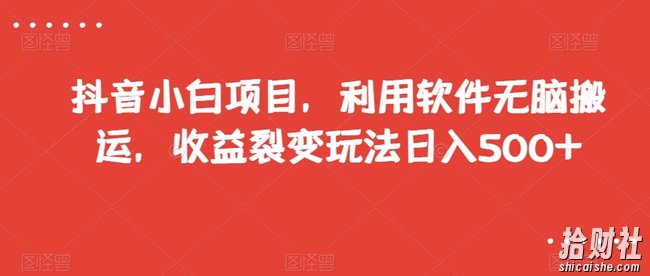 抖音小白项目，利用软件无脑搬运，收益裂变玩法日入500+【揭秘】