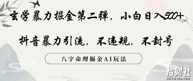 玄学暴力掘金第二弹，小白日入500+，抖音暴力引流，不违规，术封号，八字命理掘金AI玩法【揭秘】