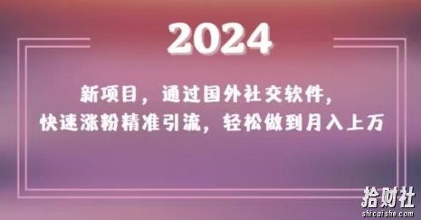 2024新项目，通过国外社交软件，快速涨粉精准引流，轻松做到月入上万【揭秘】