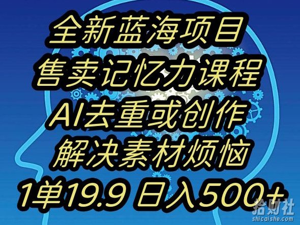 蓝海项目记忆力提升,AI去重,一单19.9日入500+【揭秘】