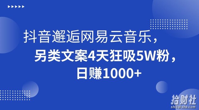 抖音邂逅网易云音乐，另类文案4天狂吸5W粉，日赚1000+【揭秘】