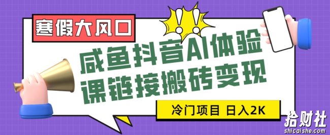 寒假大风口咸鱼抖音AI体验课链接搬砖变现,全网首发冷门项目,小白可日入2K+【揭秘】