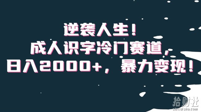 逆袭人生!成人识字冷门赛道,日入2000+,暴力变现!【揭秘】