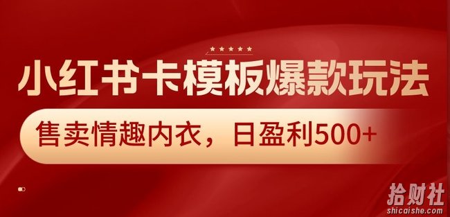 小红书卡模板爆款玩法，售卖情趣内衣，日盈利500+【揭秘】