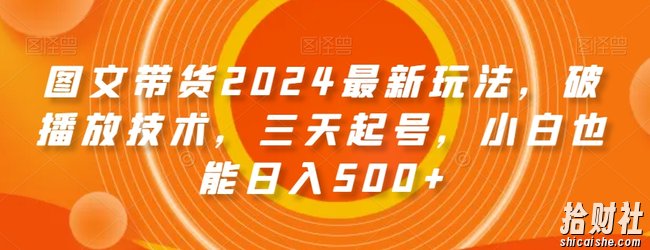 图文带货2024最新玩法，破播放技术，三天起号，小白也能日入500+【揭秘】