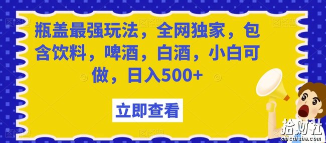 瓶盖最强玩法，全网独家，包含饮料，啤酒，白酒，小白可做，日入500+【揭秘】